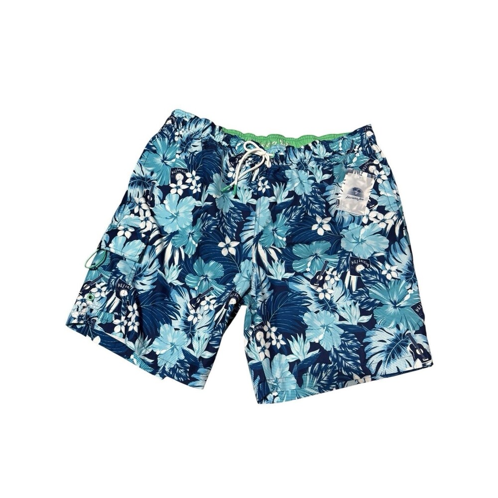 Havana Jim Tropical Hawaiian Print Blue Floral Mens Swim Shorts Trunks X-Large